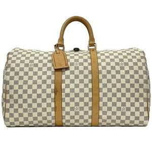 Louis Vuitton Keepall Boston Bag White Beige Azur White Zipper Lock